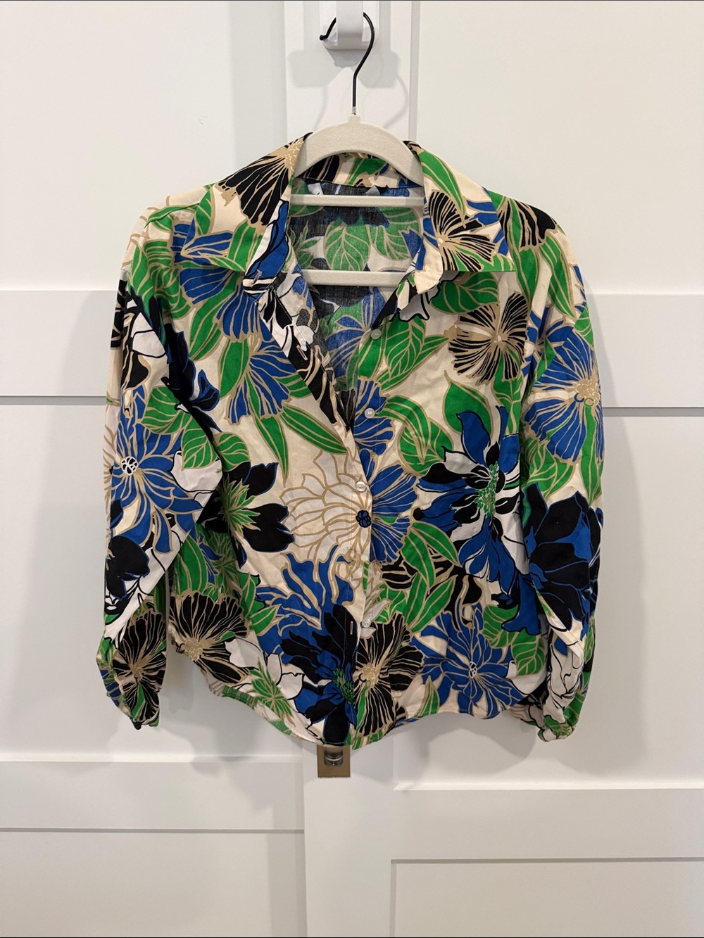 Zara Floral Bomber Jacket in Blue, Green & Cream